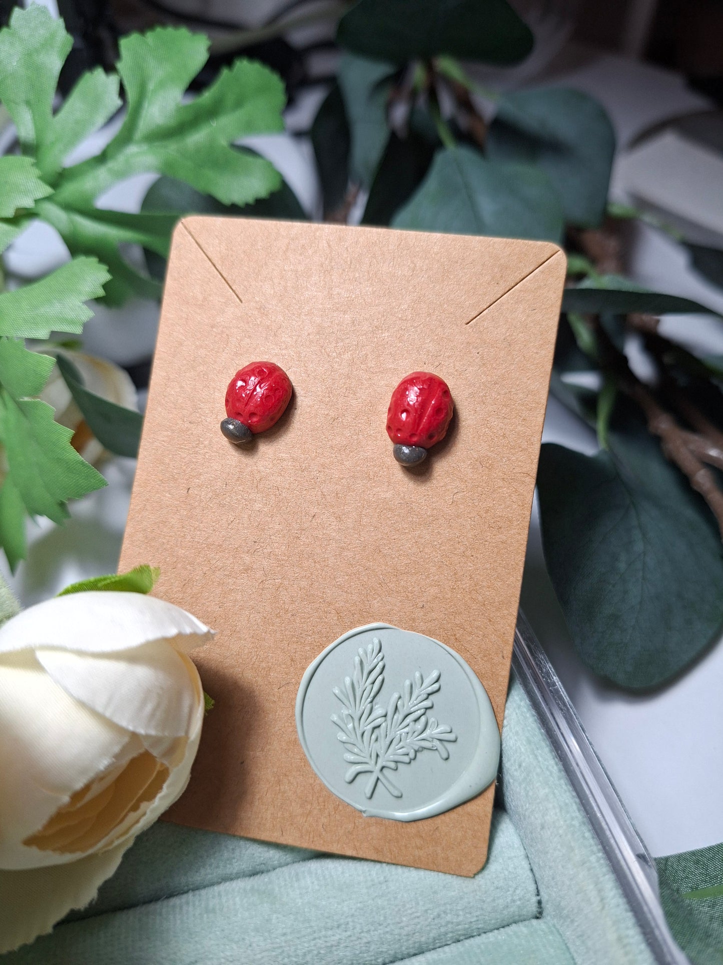 ladybug stud polymer clay UV resin coat stud earrings
