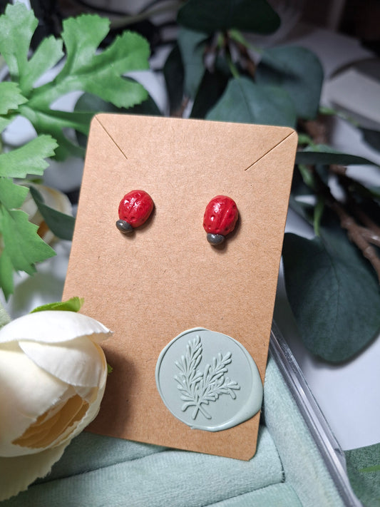 ladybug stud polymer clay UV resin coat stud earrings