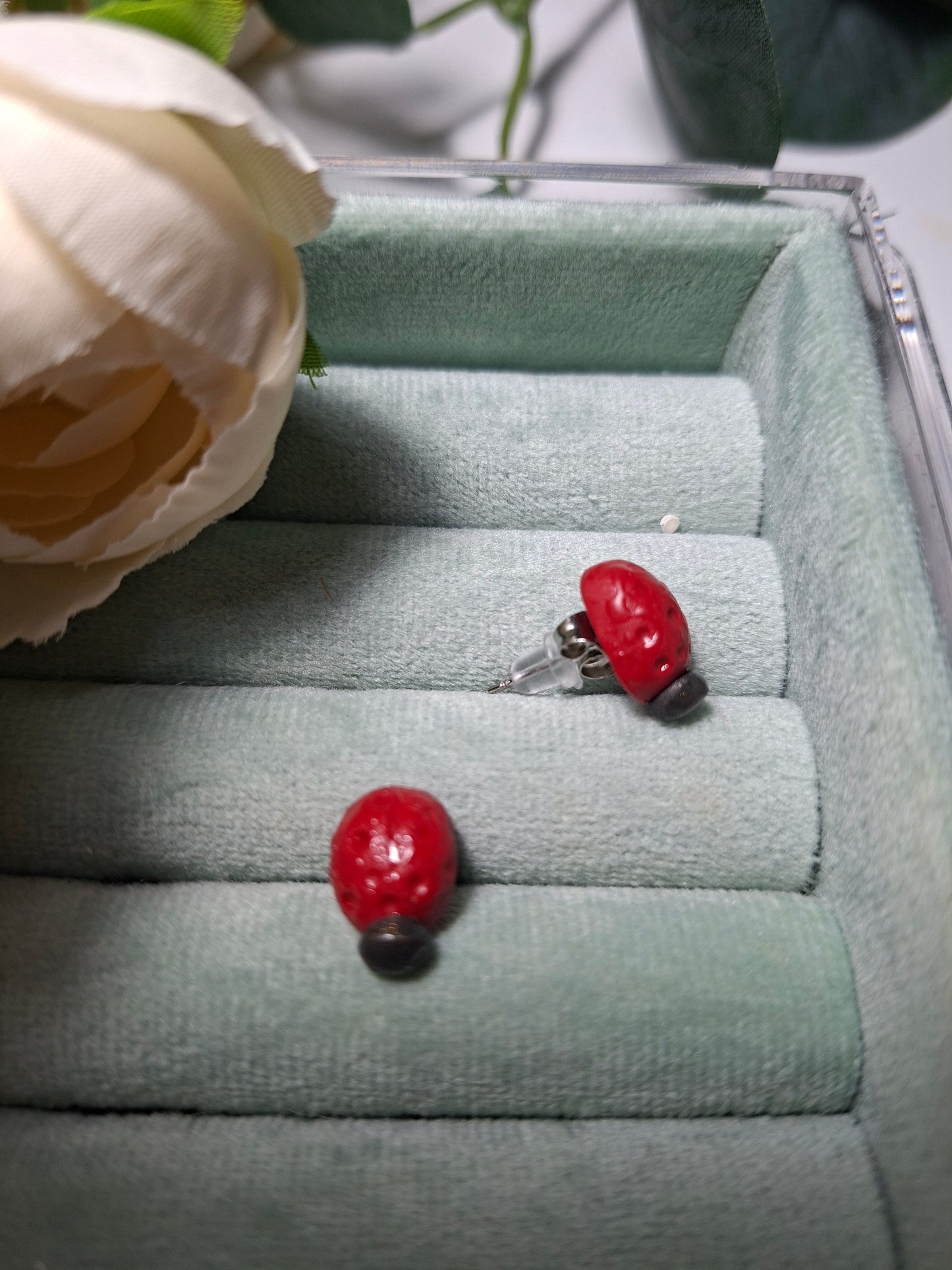 ladybug stud polymer clay UV resin coat stud earrings