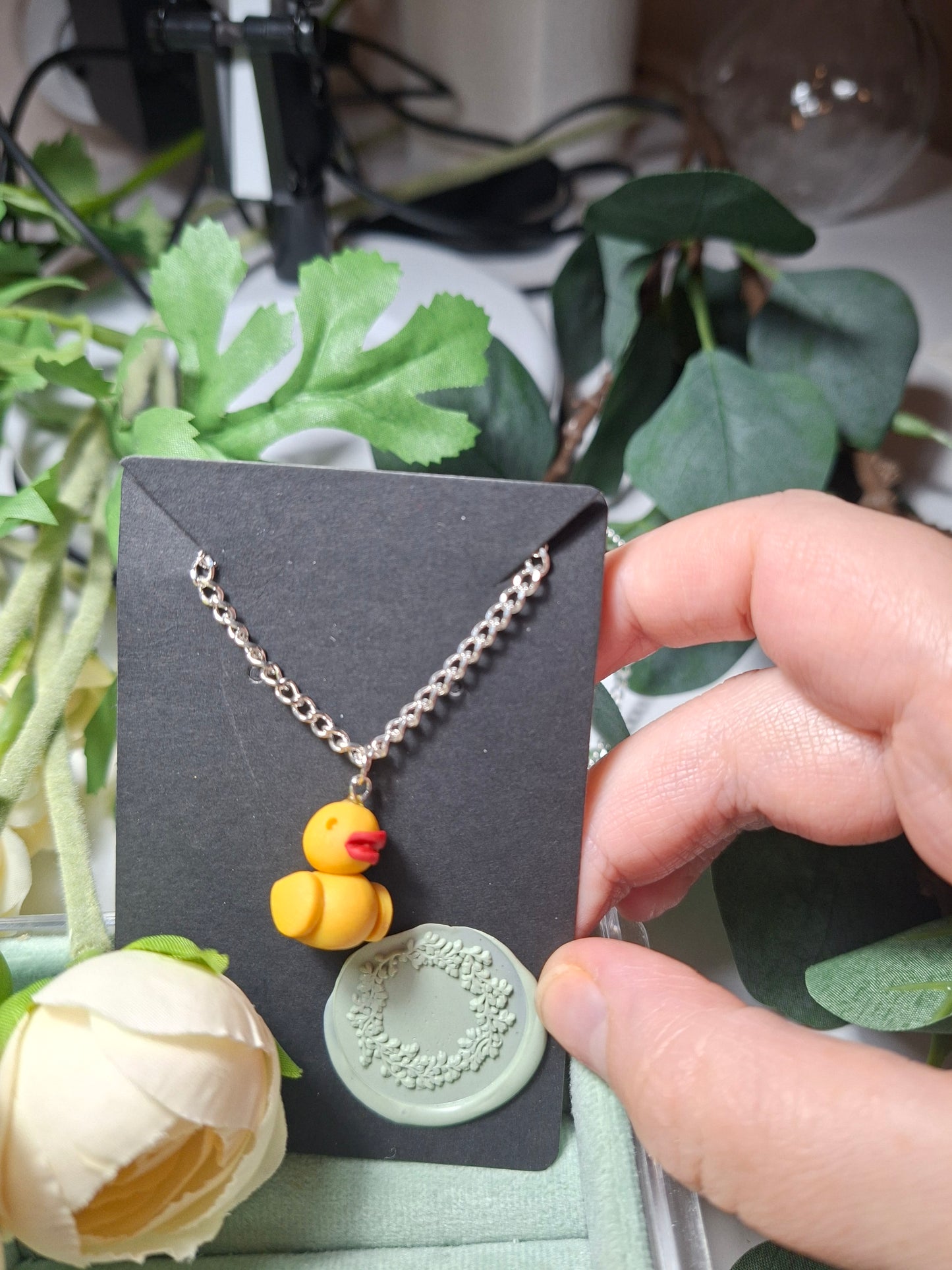 rubber duck polymer clay necklace
