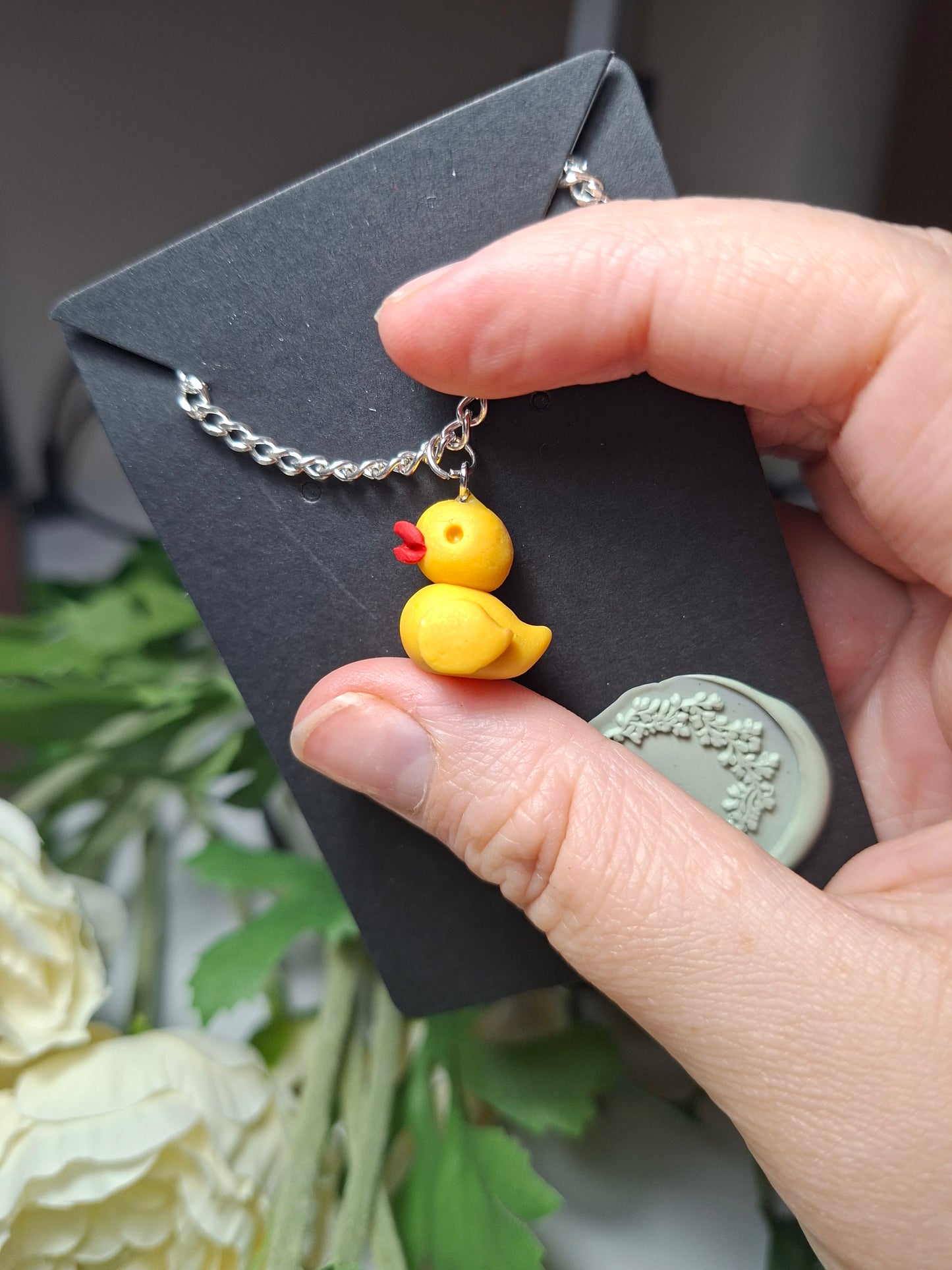 rubber duck polymer clay necklace