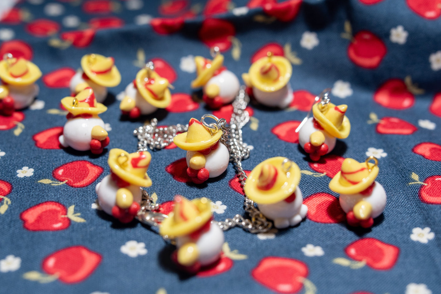 Señor Henrique chicken with sombrero necklace.