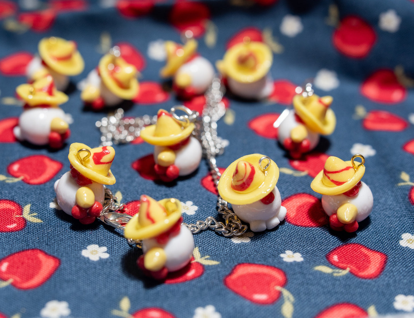 Señor Henrique chicken with sombrero necklace.